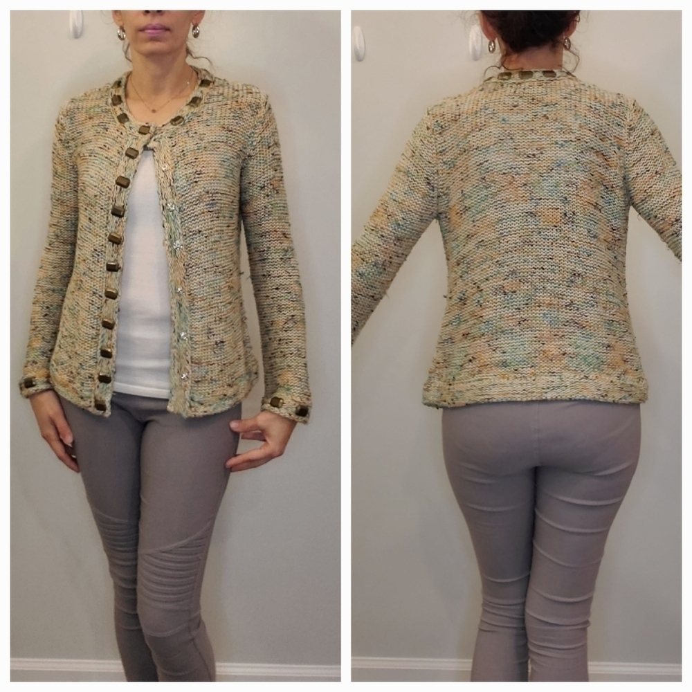 BCBGMAXAZRIA snap front multicolored cardigan size large